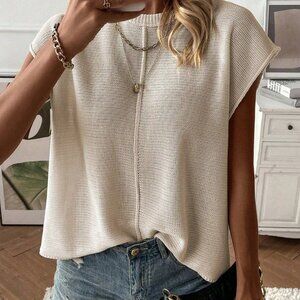 Apricot Casual Women's Solid Batwing Sleeve Sweater Vest Top